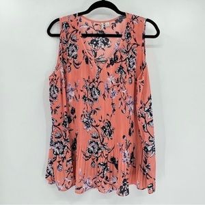 CATO Peach and Navy Floral Pleated sleeveless sz XL
